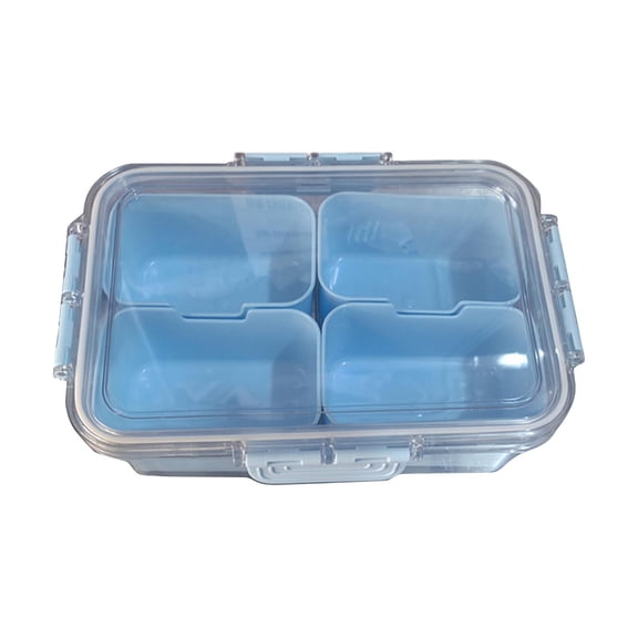 Blue 4-Compartment Food Storage Container Bento Box With Dividers For Lunch Snacks Fruits Spices Portable Leak Proof Plastic Lunch Box For Outdoor Camping 1Pc 490G (1.08Lb)