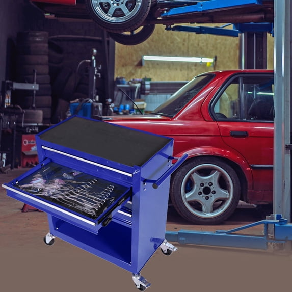 Blue 4-Drawer Rolling Tool Box with Tools, 24.25" Steel Tool Cabinet with Locking Wheels, 29.33" Height