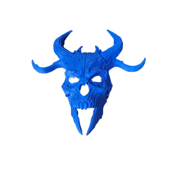 Blue 4-Horned Demon Warrior Skull Wall Decor Fantasy Gothic Wall-Mountable Art, Blue, 1ct