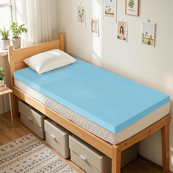 Blue 4 Inch Gel Infused Memory Foam Mattress Topper Certified Soft Bed Pads for Bed Sofa RV
