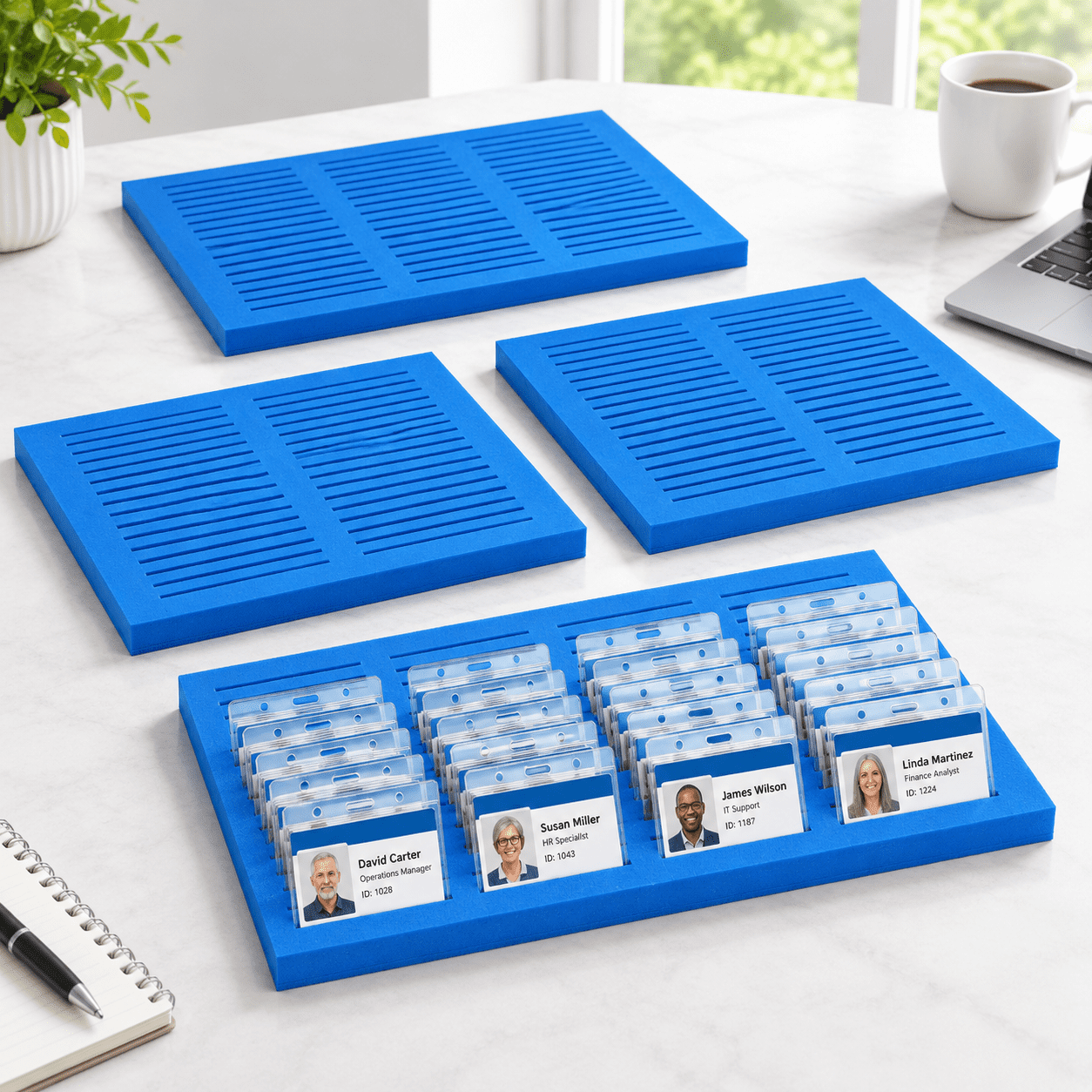 Blue 4-Pack 240-Slot Foam Desktop Name Badge ID Card Organizer Tray ...