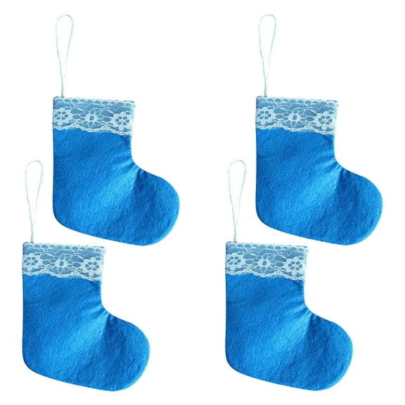 Blue 4-Pack Christmas Sock Ornaments, 15X13Cm Cloth Hanging Decor For Tree, Mini Stocking Gift Bag Set