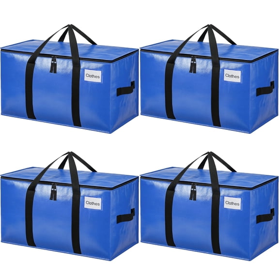 Blue 4 Pack Heavy Duty Moving Bags Extra Large Storage Totes for Clothes College Supplies