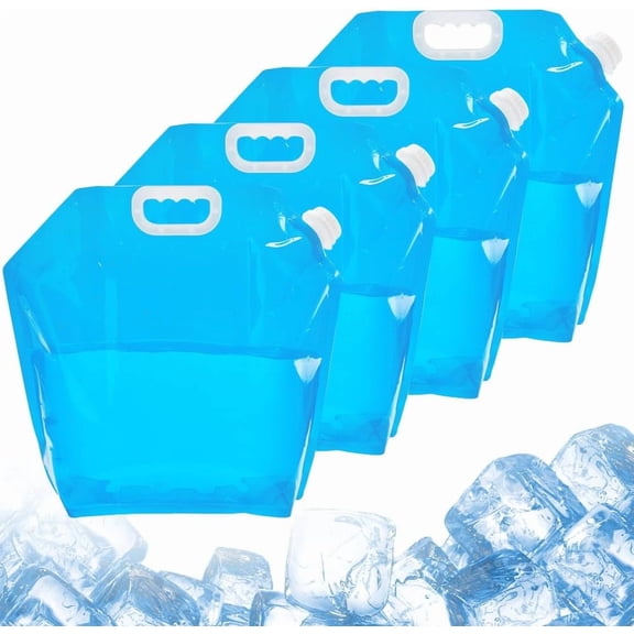 Blue 4 Packs 10L Water Container Bag Free No-Leak Foldable Plastic 2.64 Gallon Water Container Water Storage No-Leak Clear Plastic Storage Jug Freezable for Camping Hiking Travel Swimming Pool