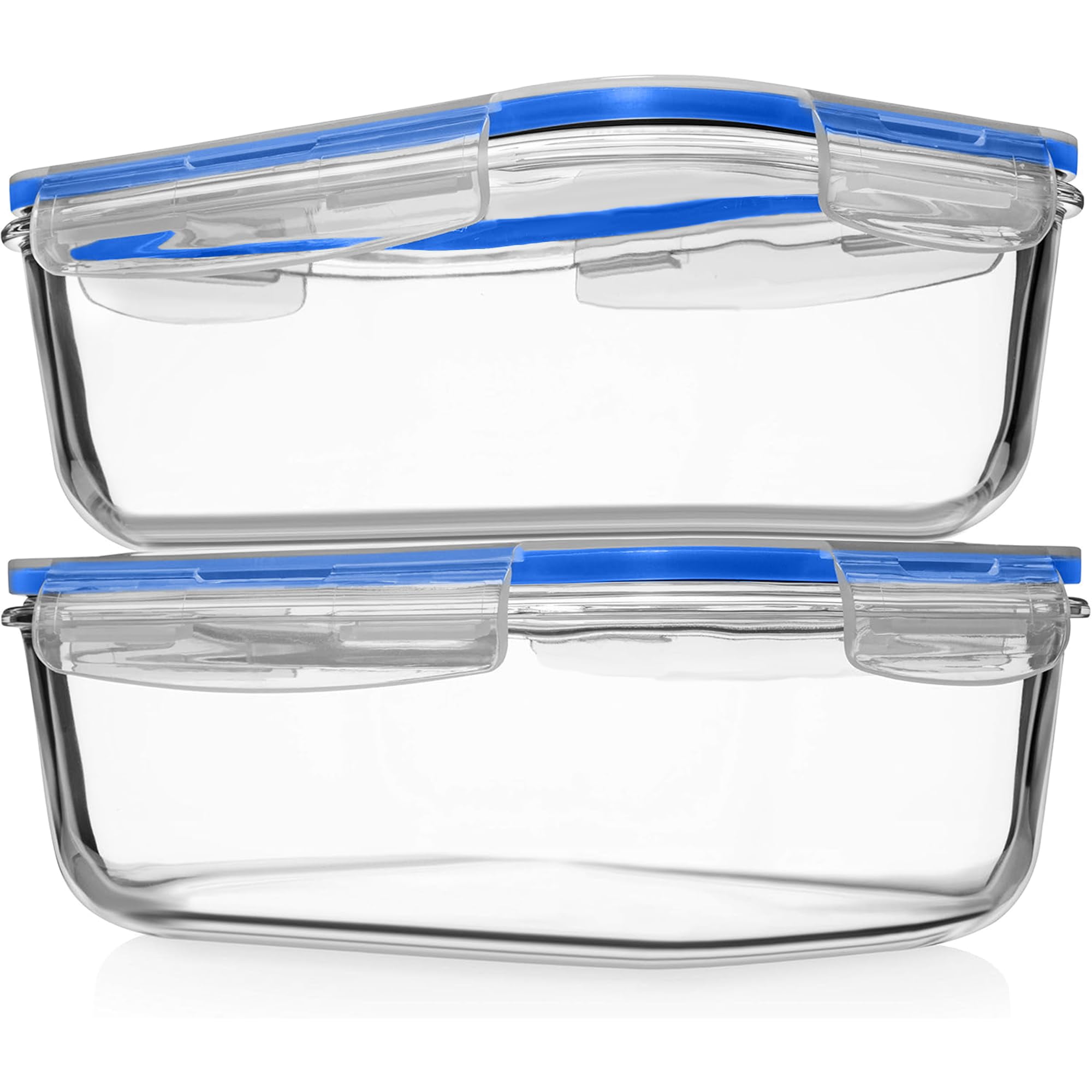 Blue 4 Piece 1860ml Large Glass Food Storage Containers with Lids for meal prep and leftover storage
