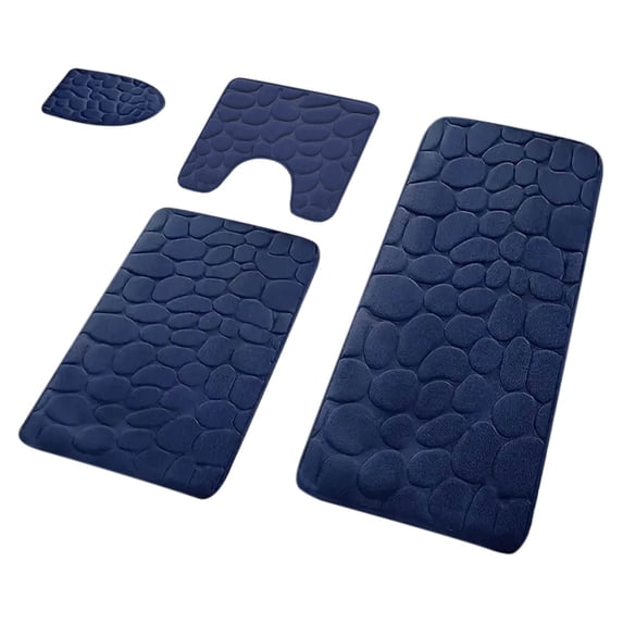 Blue 4-Piece Coral Velvet Toilet Mat Set, Non-Slip Bathroom Rug With Lid Cover, U-Shape Floor Mat