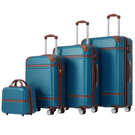 Blue 4-Piece Hardshell Luggage Set with TSA Lock - Spinner Suitcases (20"+24"+28") & Cosmetic Case - Lightweight ABS for Travel