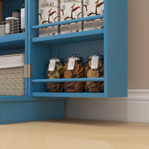 Blue 41 Kitchen Pantry Storage Cabinet with 12 Door Shelves, Freestanding MDF Cabinet for Dining Room, Adjustable Shelves for Small Spaces