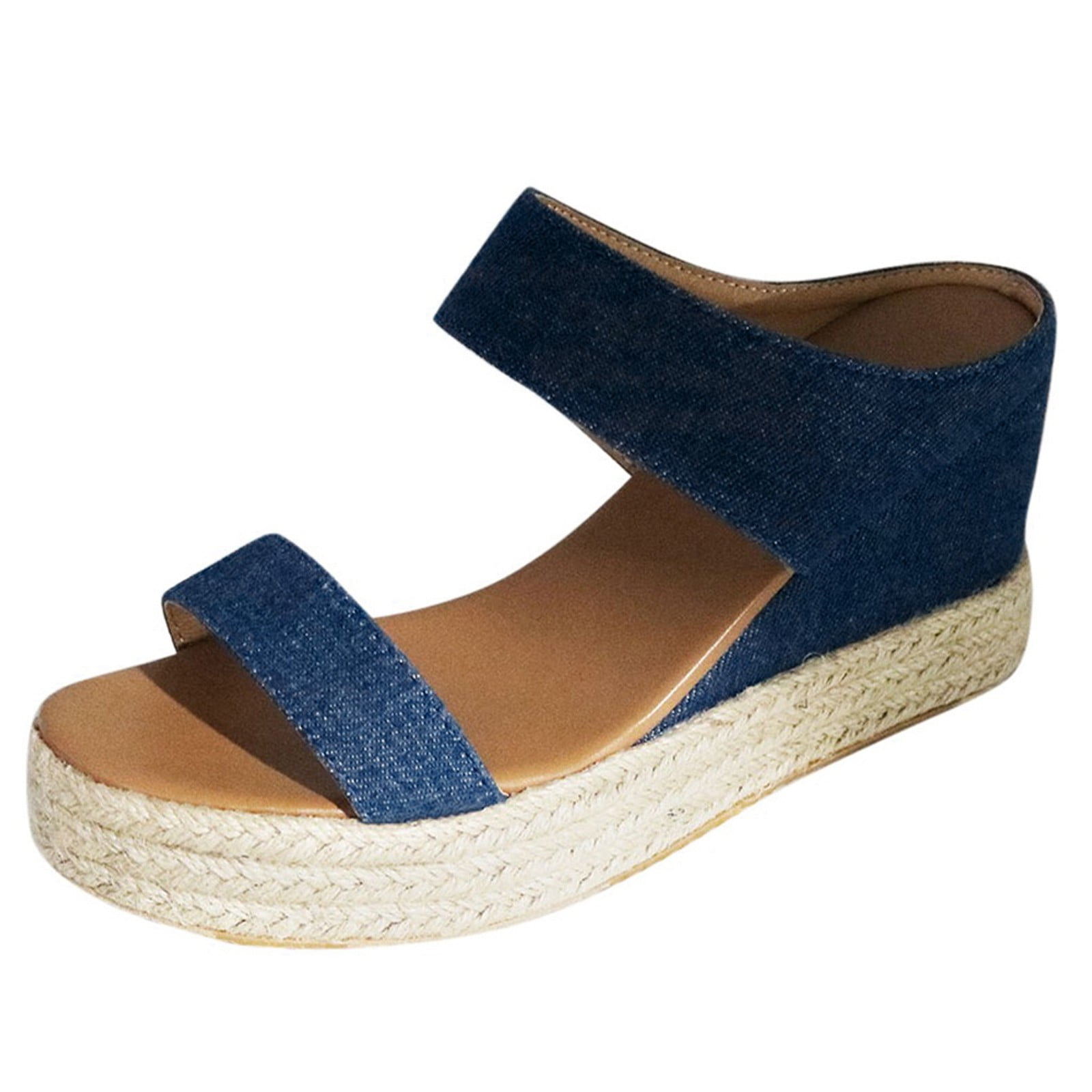 Blue 41 Summer Women Open Toe Womens Summer Wedges Breathable Beach Sandals Slip ony Wedge Heels for Women Straw Casual Wedges Shoes Walmart