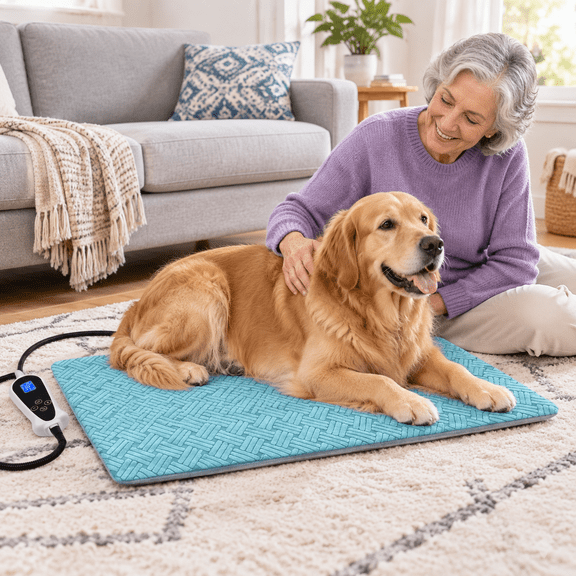 Blue 47*30'' Pet Heating Pad With Adjustable Time And Temperature Controller
