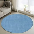 thumbnail image 1 of Blue 4ft Round Rug, Farmhouse Burlap Solid Blue Color Modern Linen Texture Non-Skid Rubber Backing Large Area Rugs - Living Room Bedroom Home Office, Indoor Floor Mat Carpets Washable Rug, 1 of 9