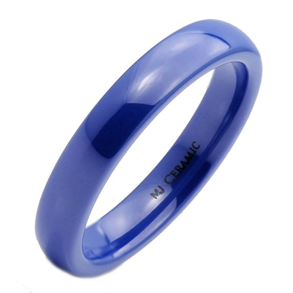 Blue 4mm Ceramic Wedding Band Classic High Polished Ring