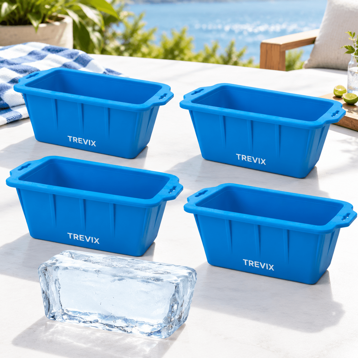 Blue 4pcs(18lbs) Extra Large Silicone Ice Block Molds for Ice Baths and ...