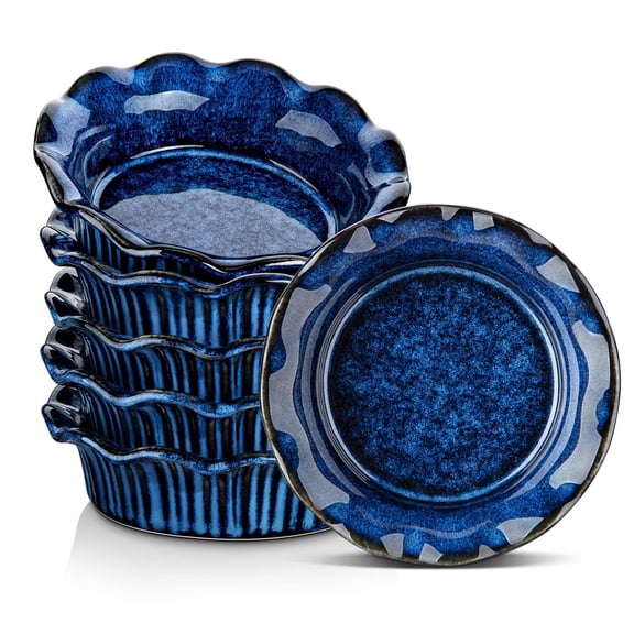 Blue 5.2 Inch Ceramic Mini Pie Pans Set of 6, Baking Quiche Tart Dishes