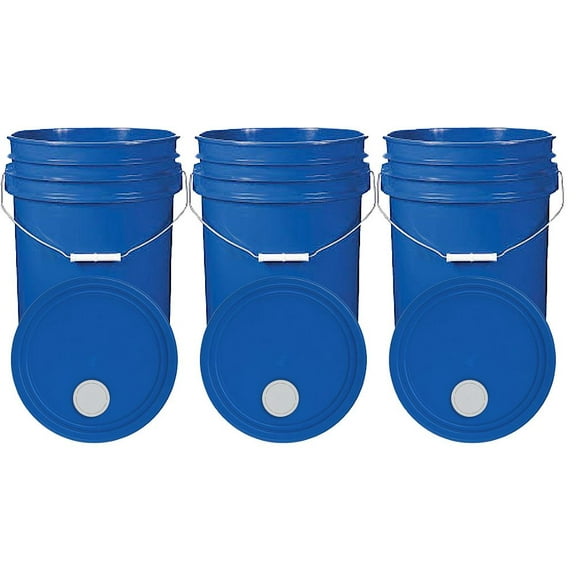Blue 5 Gallon Buckets and Spout Lid Food Grade Combo 3 Pack