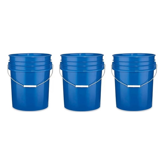 Blue 5 Gallon Heavy Duty Plastic Buckets 3-Pack | 90 Mil Food Grade HDPE