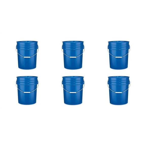 Blue 5 Gallon Heavy Duty Plastic Buckets 6-Pack | 90 Mil Food Grade HDPE