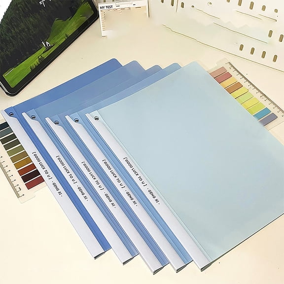 Blue 5 Pack A4 Presentation Folder with Swivel Bar, Plastic Report Cover with Transparent Front, 90 Degree Rotating Clip Document Holder for Study Office