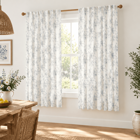 Blue 50"W x 63"L (Pack of 2) Sheer Linen Blend Curtains for Living Room