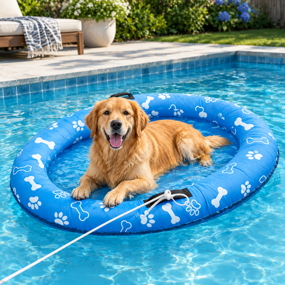 Blue 53x36 Inch Oval Inflatable Dog Pool Float Raft For Dogs Up To 80lb