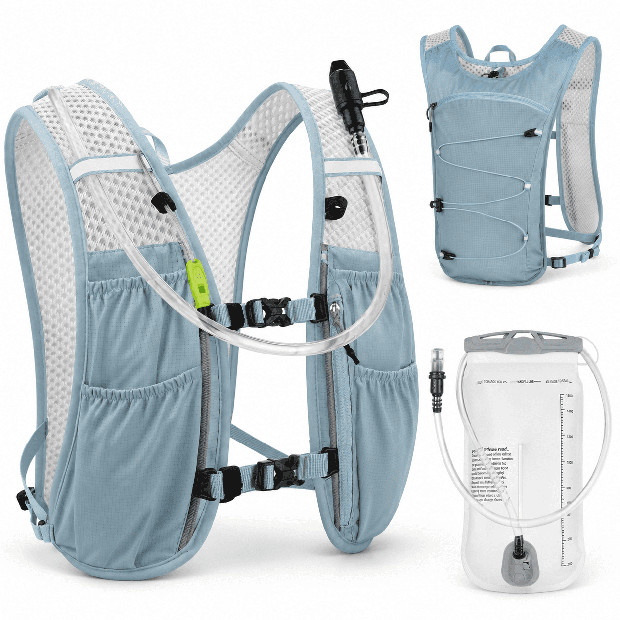 Blue 5L Running Hydration Vest with 1.5L Water Bladder for Running and ...