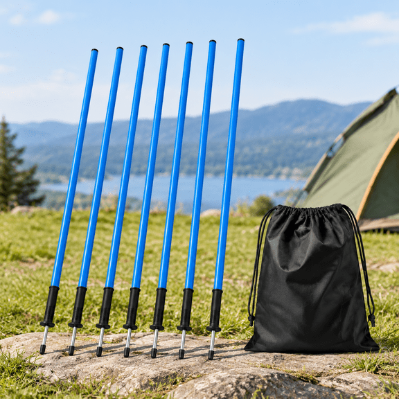 Blue 6 Adjustable Agility Poles, 5ft Height for Sports and Animal Agility Drills