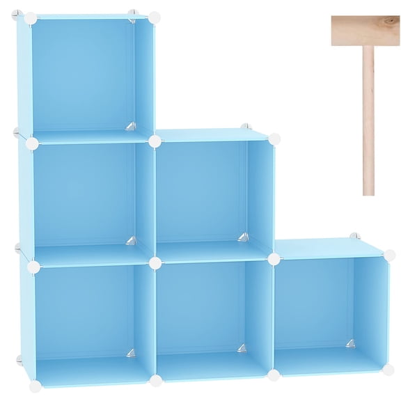Blue 6-Cube Modular Plastic Shelf Unit for Bedroom Living Room Office Storage