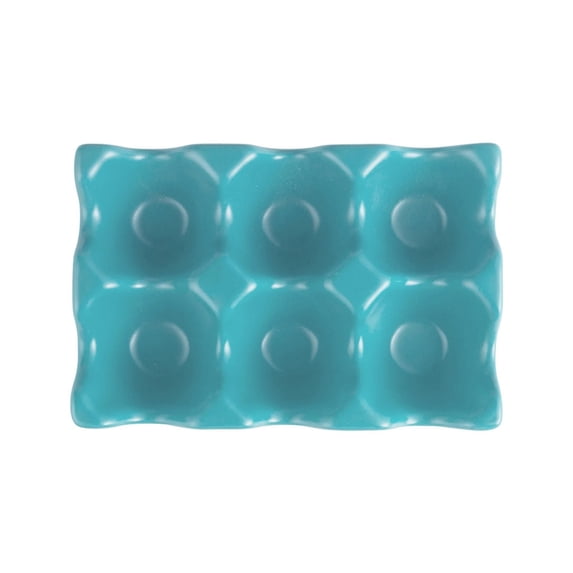 Blue 6-Grid Ceramic Egg Holder, Chicken Egg Storage Tray for Refrigerator and Countertop Display