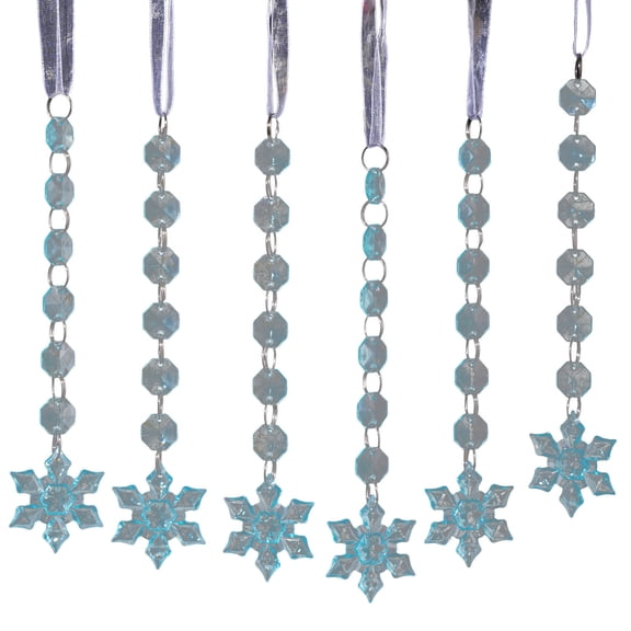 Blue 6-Pack Acrylic Snowflake Hanging Ornaments, Ice Crystal Design For Christmas Tree