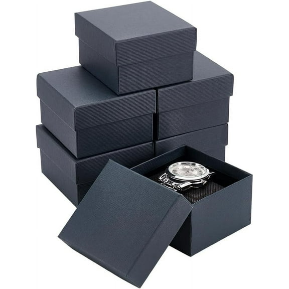 Blue 6 Pack Kraft Cardboard Watch Storage Gift Box 3.2x3x2inch Rectangle Present Jewelry Box with Nonwoven Cloth Cushion for Bangle Wrist Watch Bracelet Packaging Midnight Blue