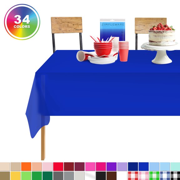 Blue 6 Pack Standard Disposable Plastic Party Tablecloth 54 Inch. x 108 Inch. Rectangle Table Cover By Zimpleware