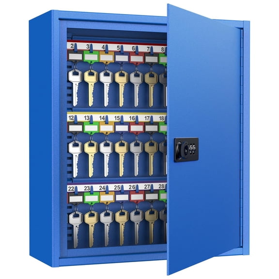 Blue 60 Keys Key Lock Box Wall Mount Cabinet for Home Office