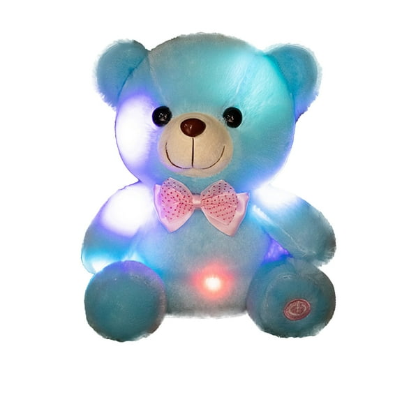 Blue 7.8 Inch Blue Color Changing Glow Bear Plush Toy With Bow Tie For Kids Led Light Doll