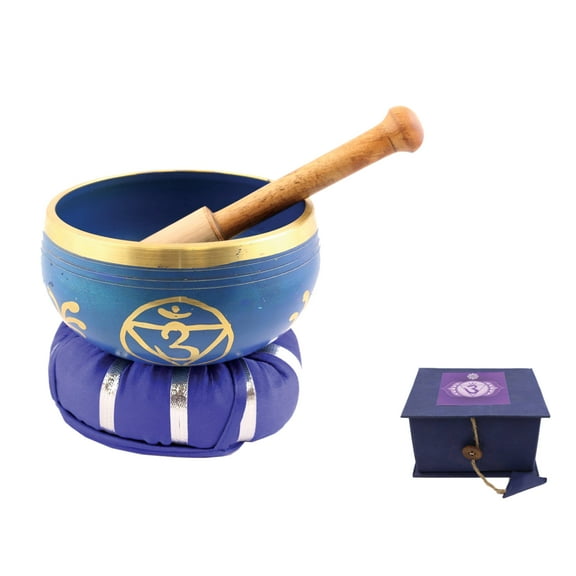 Blue 7 Chakras 4.5" Singing Bowl with Cushion, Stick and Box