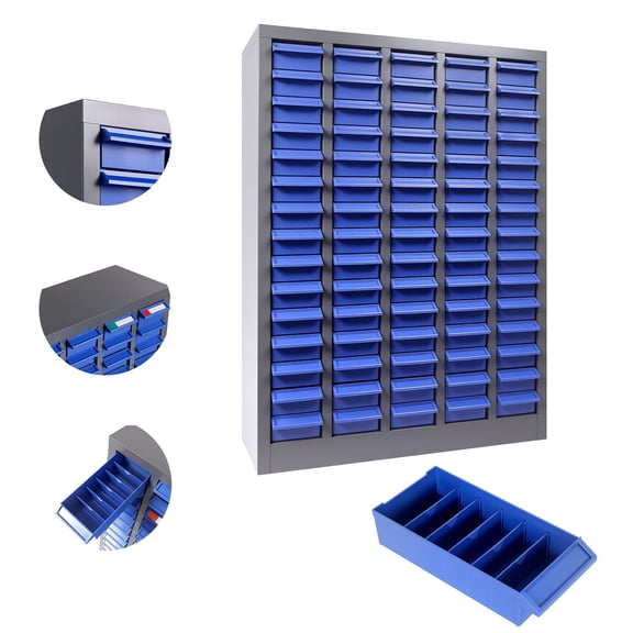 Blue 75-Grid Storage Cabinet, Sturdy ABS Drawer Parts Organizer, Bolt Nut Sorter, Hardware Component Keeper for Home Garage, Tool Room