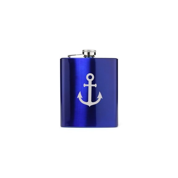Blue 7oz Stainless Steel Hip Flask FS10 Anchor