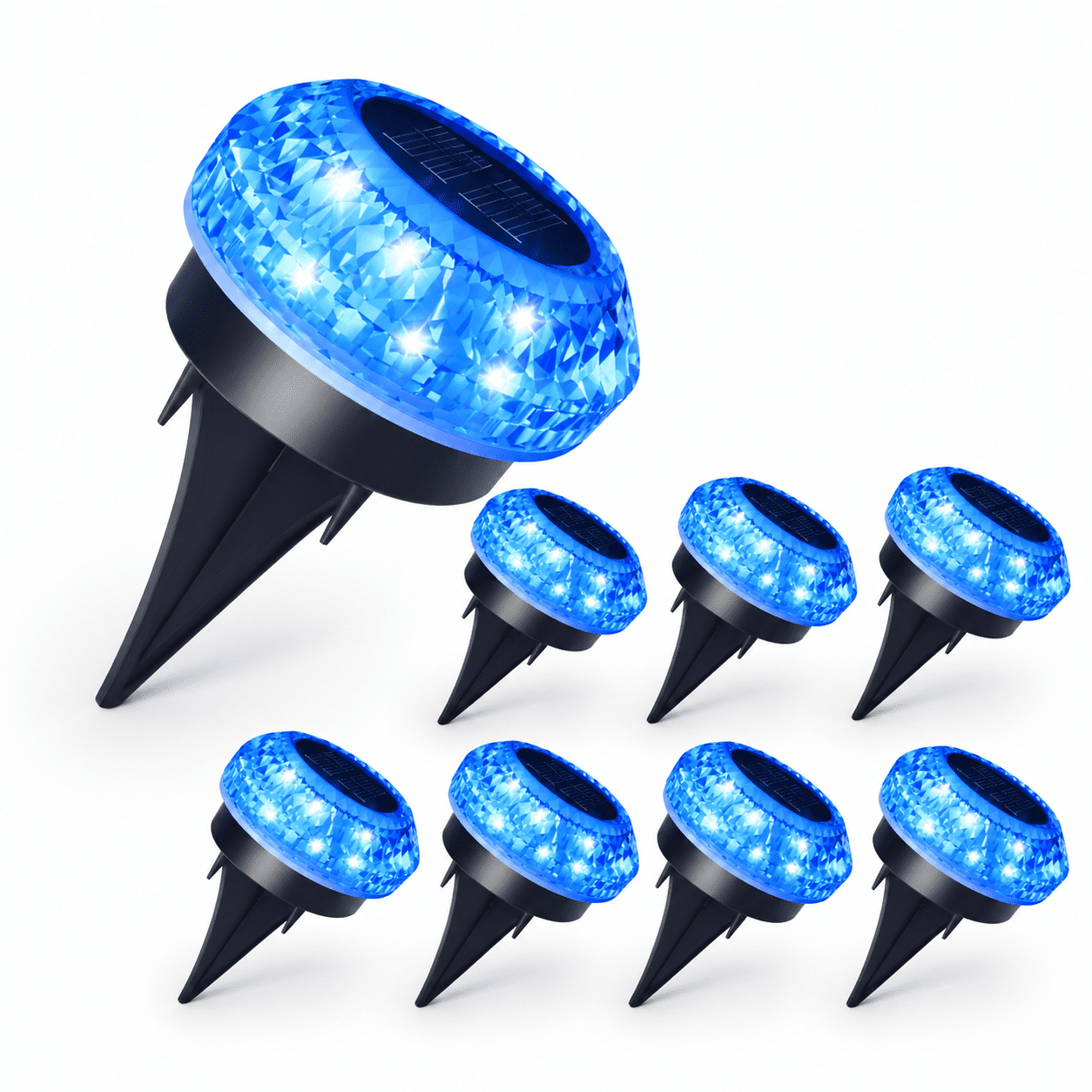 Blue 8 Pack Solar Ground Lights, IP67 Waterproof Flat Disc Landscape ...