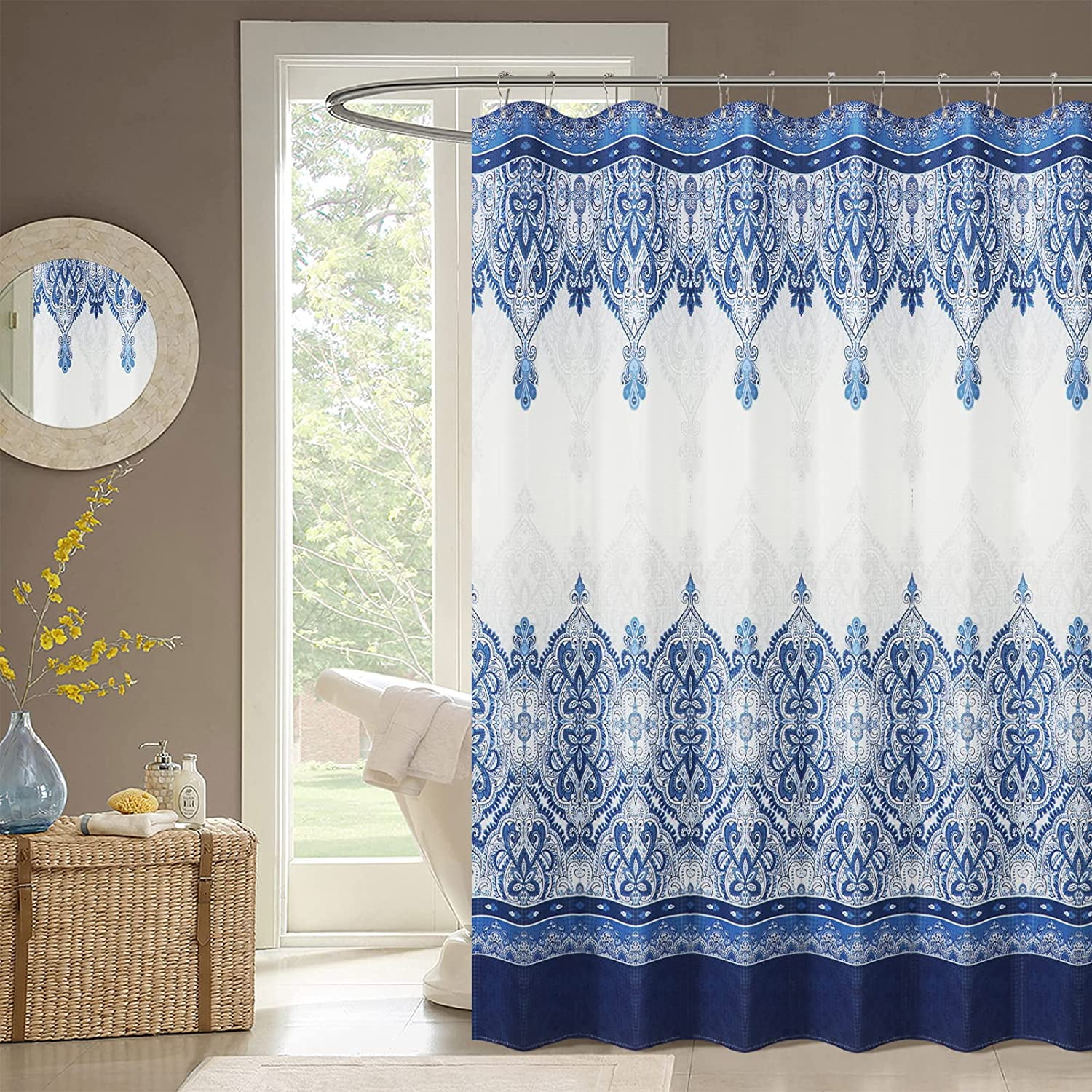 Blue 84 Inch Shower Curtain Extra Long Shower Curtain 84 Length Boho