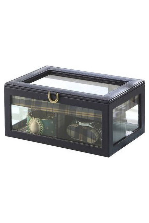 Blue 9.8 Inch Jewelry And Watch Display Case, Tempered Glass Cover With Leather Exterior, Portable Storage Organizer For Watches And Jewelry