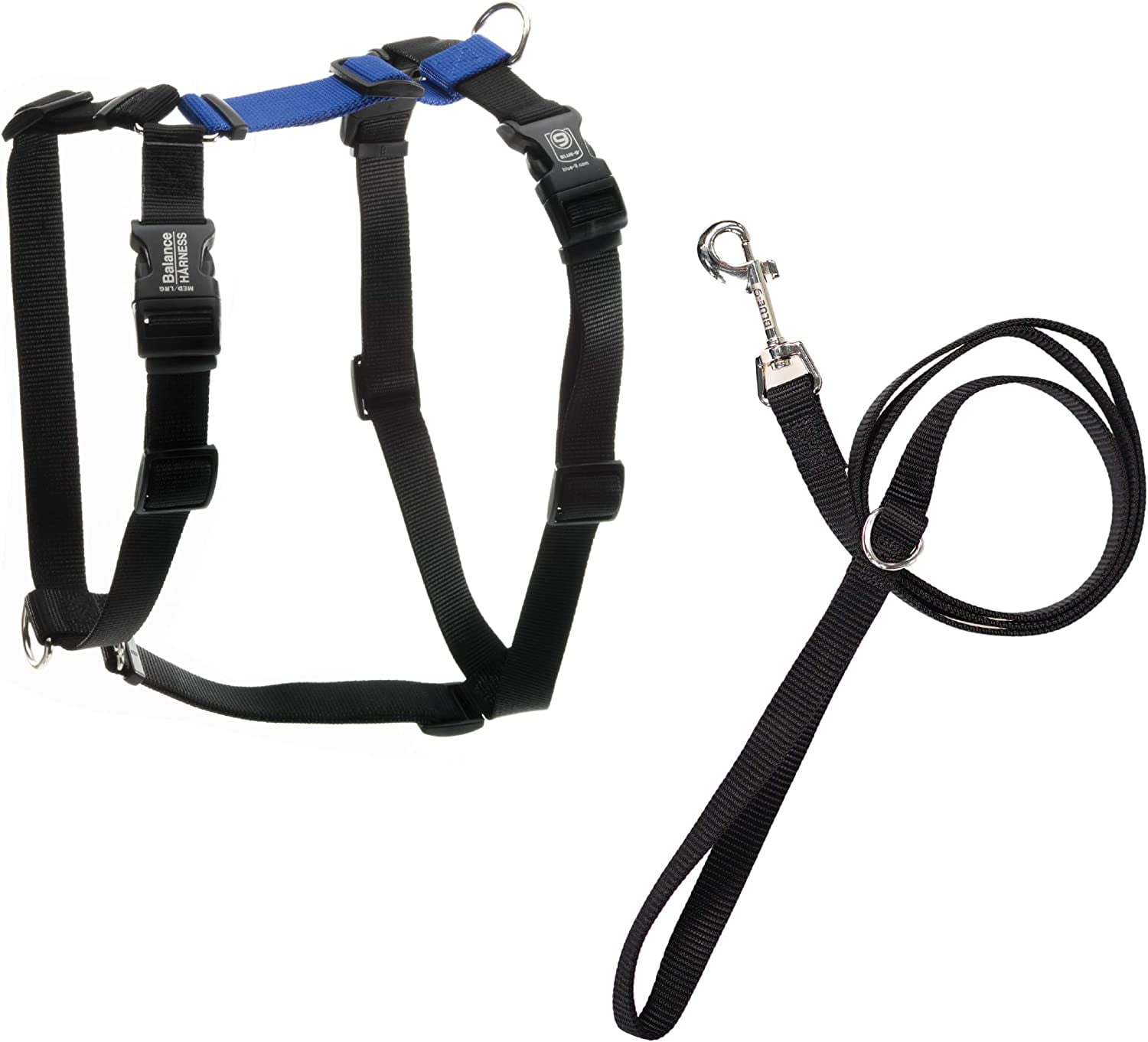Blue-9 Pet Products No-Pull Balance Harness and Loose Leash Walking Set Dogs, Made in The USA, Blue, Medium/Large