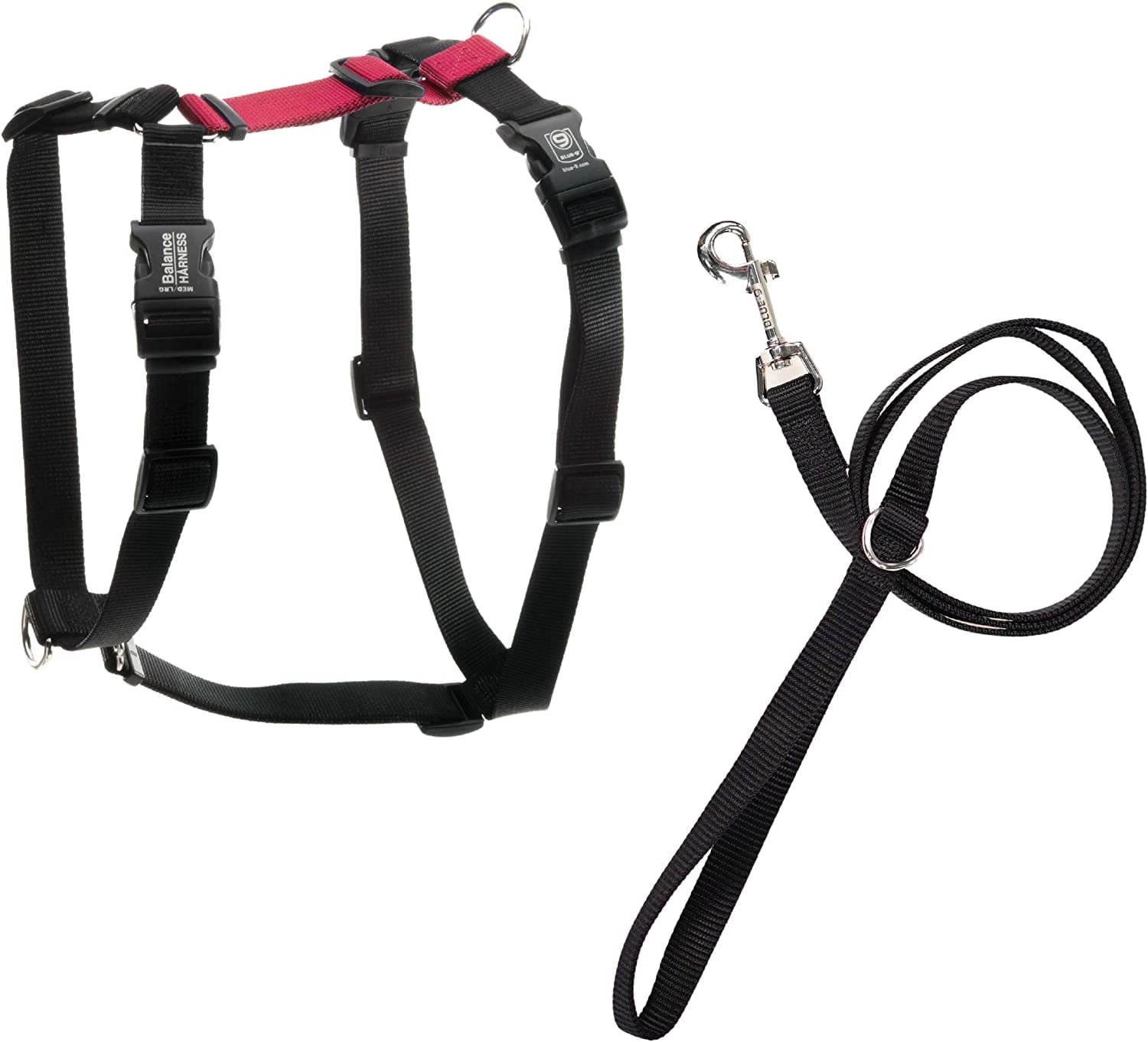 Blue-9 Pet Products No-Pull Balance Harness and Loose Leash Walking Set Dogs, Made in The USA, Red, Medium/Large