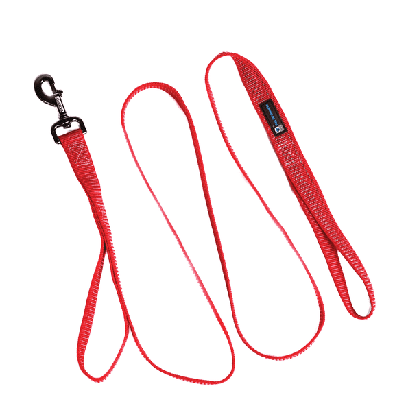 Blue-9 Reflective Dog Leash, Double Attachment 6 Foot Adjustable Lead with 3M Reflective Stitching for Obedience, Running, and Agility Training, Made in The USA, Small/Medium, Red