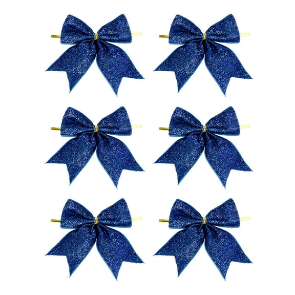 Blue 9Cm Small Bow Christmas Tree Ornament 6Pcs Set For Holiday Home Party Decor, Delicate And Charming Embellishments For A Festive Atmosphere