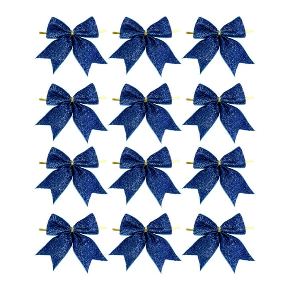 Blue 9Cm Small Bow Christmas Tree Ornaments 12-Pack, Velvet Mini Bow Tie Hanging Decorations For Holiday Tree