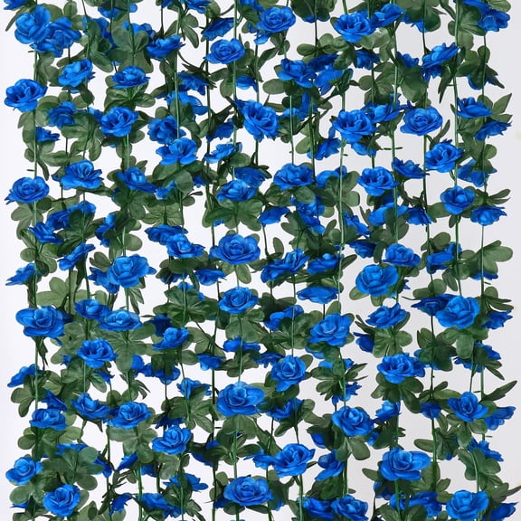 Blue 9pcs Artificial Flower Garland 72 Ft Blue Roses Vines Silk Faux Floral Ivy Decoration
