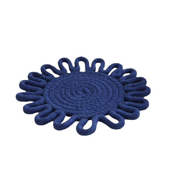 Blue A Cotton Woven Heat Thermal Flower Shaped Pot Mat for Kitchen Dining Table Handmade Rope Pad for Hot Dishes