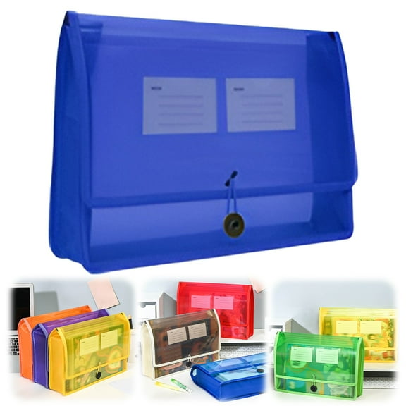 Blue A4 Rainbow Waterproof 3D Document Bag – Dusknt Plastic File Wallet Envelope with Expanding Folder, Closure & Label Pocket for Home Organization, Spring Office Essential