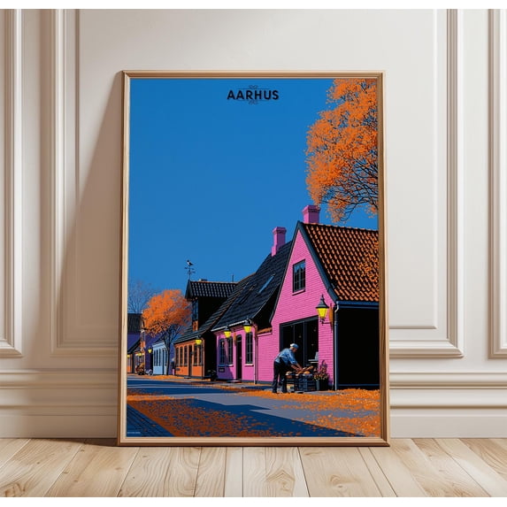 Blue Aarhus Travel Street Wall Art Paper Home Decor Office Wall Art ...