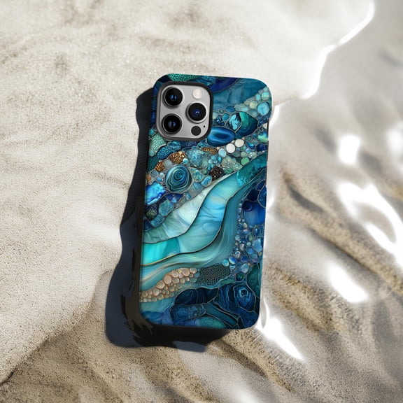 Blue Abalone Shell Pearl Print Phone Case For iPhone Samsung Pixel Hard Cover Beach Lover Gift Art