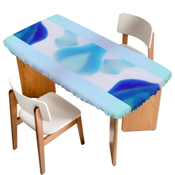 Blue Abstrac Fitted Rectangle Tablecloth 24" x 50" Elastic Table Cloth Fits for 4 Foot Folding Tables Waterproof Table Cover for Picnic Camping Outdoor